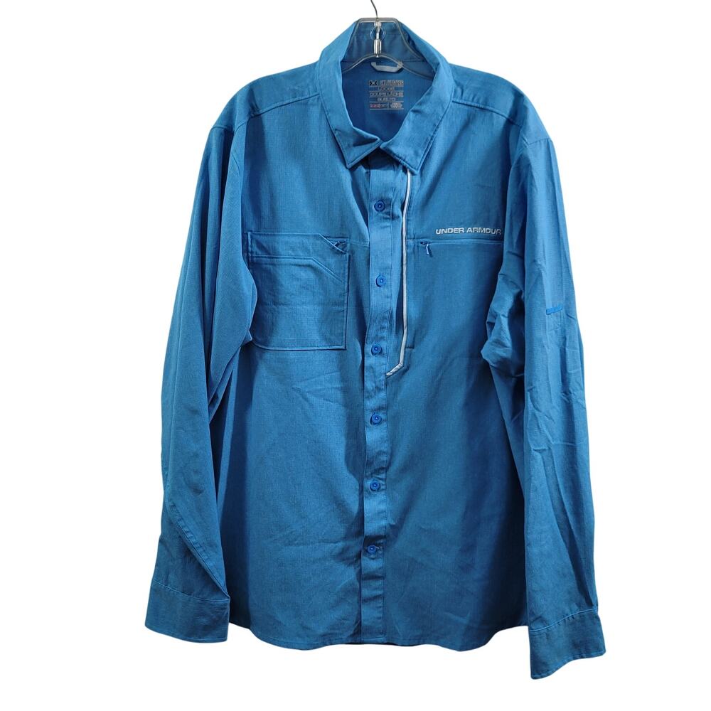 Under Armour Armourvent Fishing Woven Blue Button Front Shirt Size 2XL 42524-772
